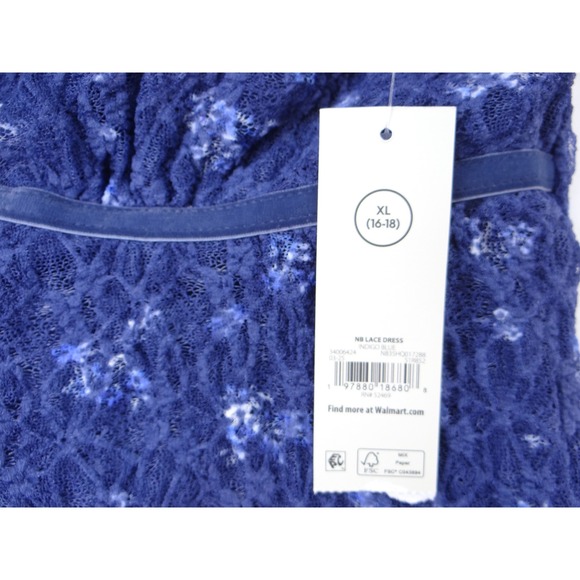 NWT-No Boundaries Kids Blue Floral Lace Cap Sleeve V Neck Dress Size XL 16 18 - Picture 3 of 7